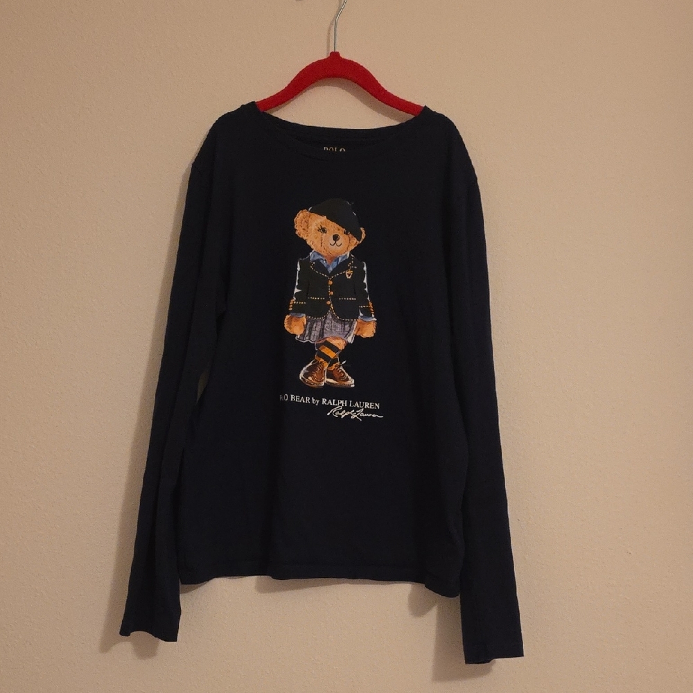 Polo Ralph Lauren Navy Bear Long Sleeve Tee